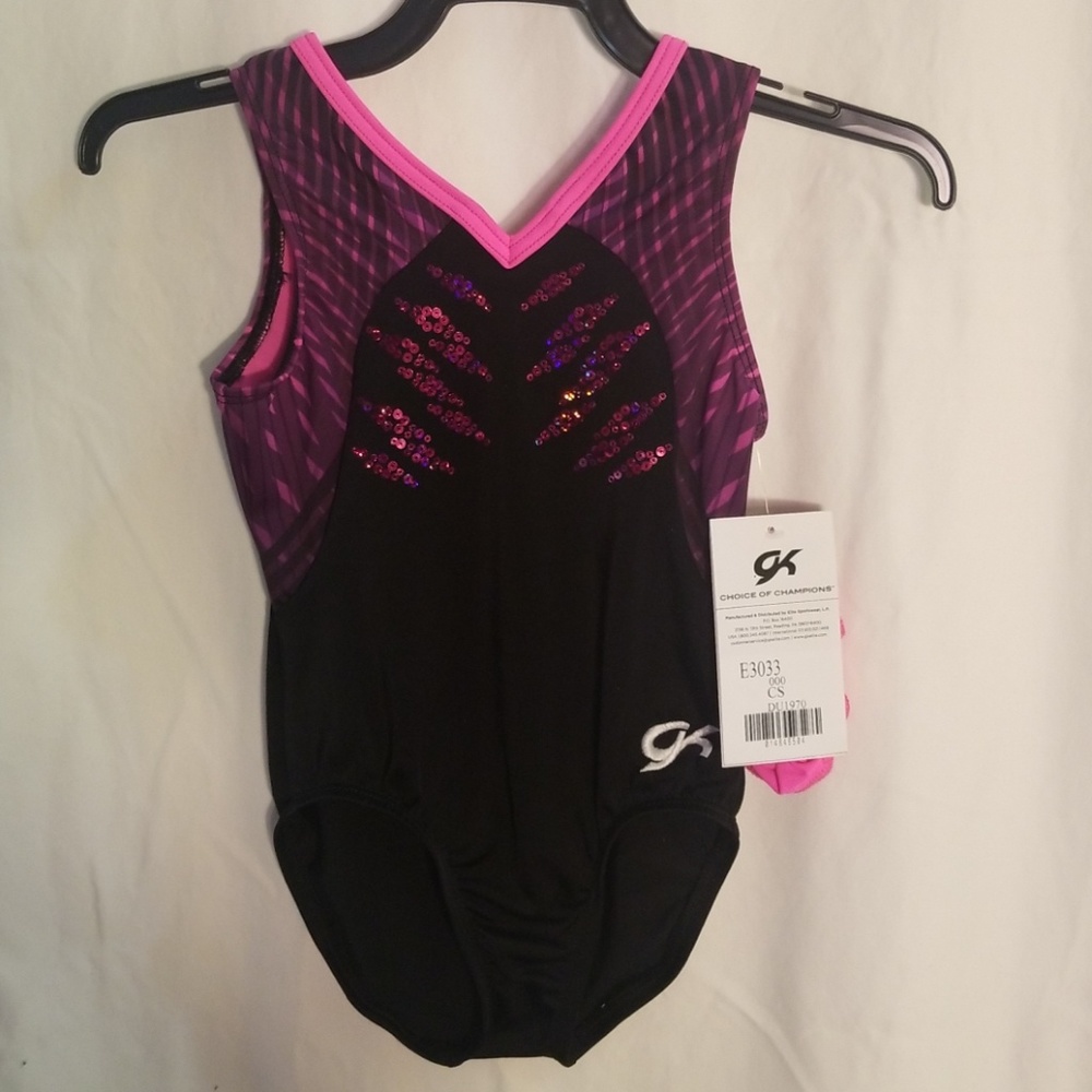 GK Black and Pink Sequin Girls Gymnastics Leotard